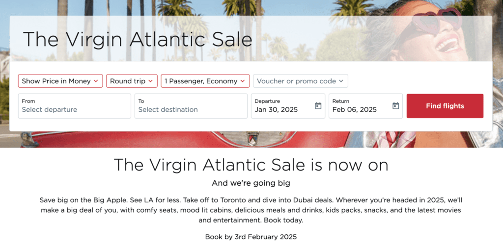 Virgin Atlantic flight sale: discounts across 2025