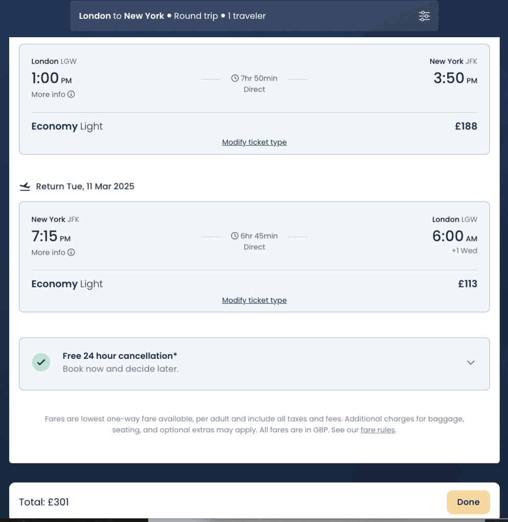 Fly to New York and back for £301