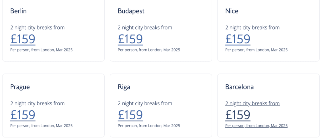 British Airways offers European city breaks for the price of a flight