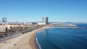 aerial photography of a beautiful beach near the city