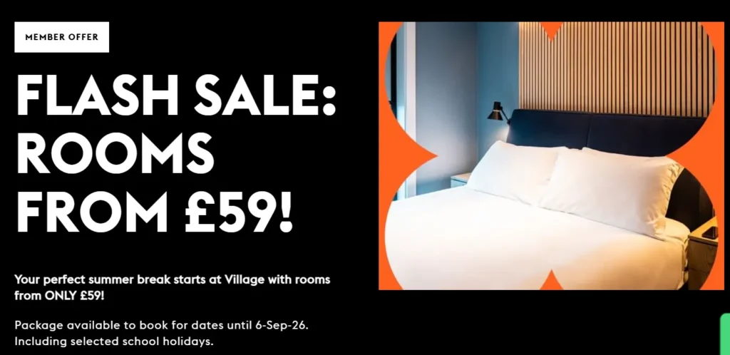 Village Hotels flash sale showing rooms from £59