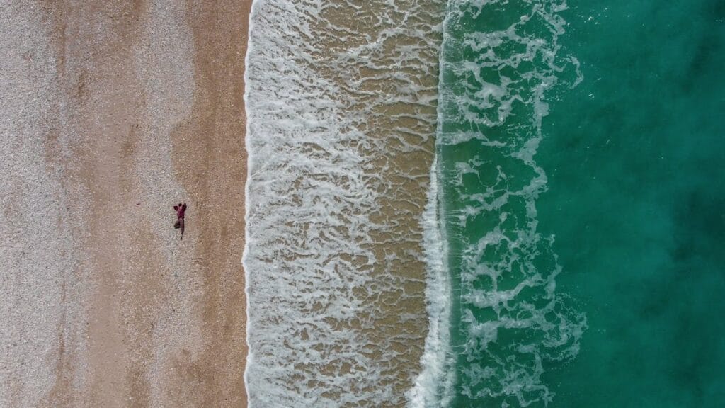 Aerial view of the Albanian Riviera coastline near Borsh