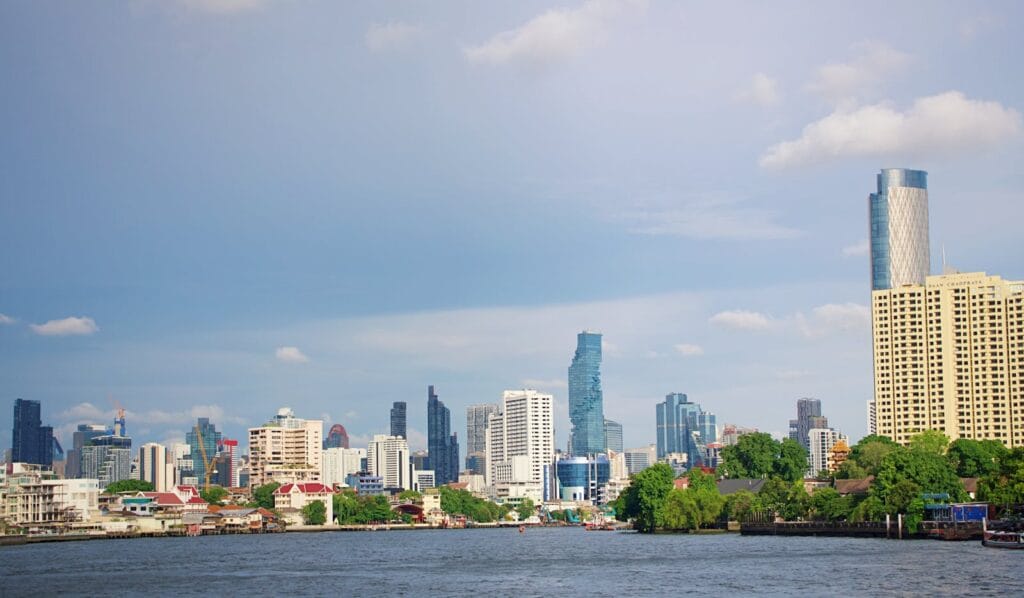 Bangkok skyline over the Chao Phraya River