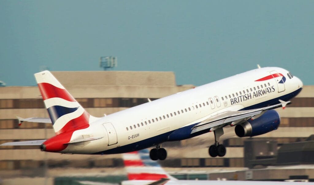 British Airways aircraft taking off from runway