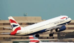 British Airways aircraft taking off from runway