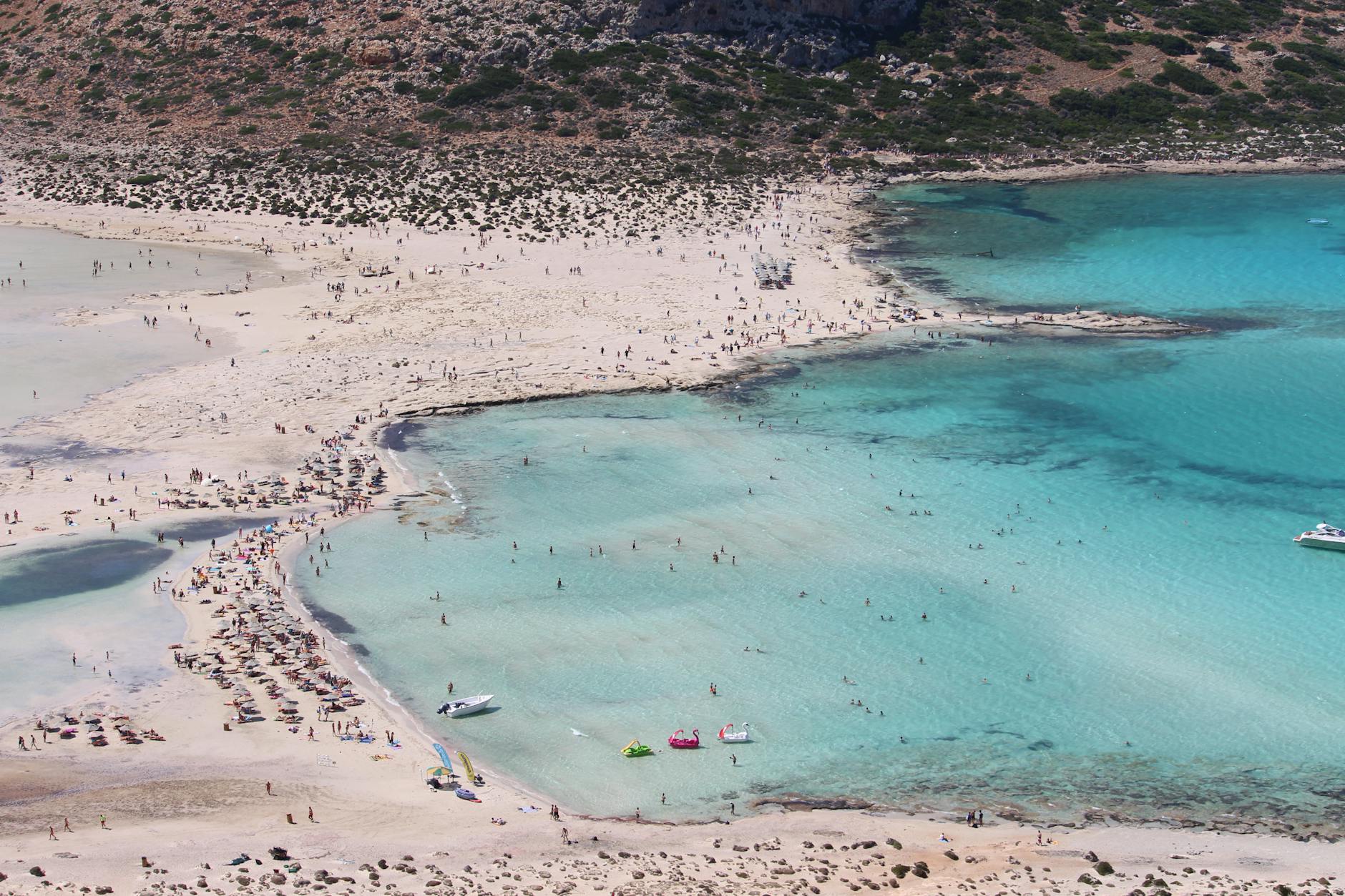 Aerial view of Balos Beach in Crete with turquoise water