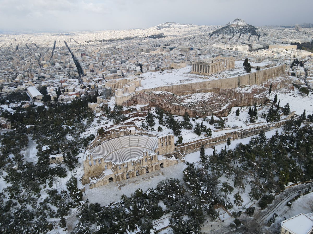 Aerial view of the Acropolis of Athens and the Parthenon, Greece