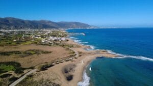 Aerial view of Malia Beach in Crete, Greece