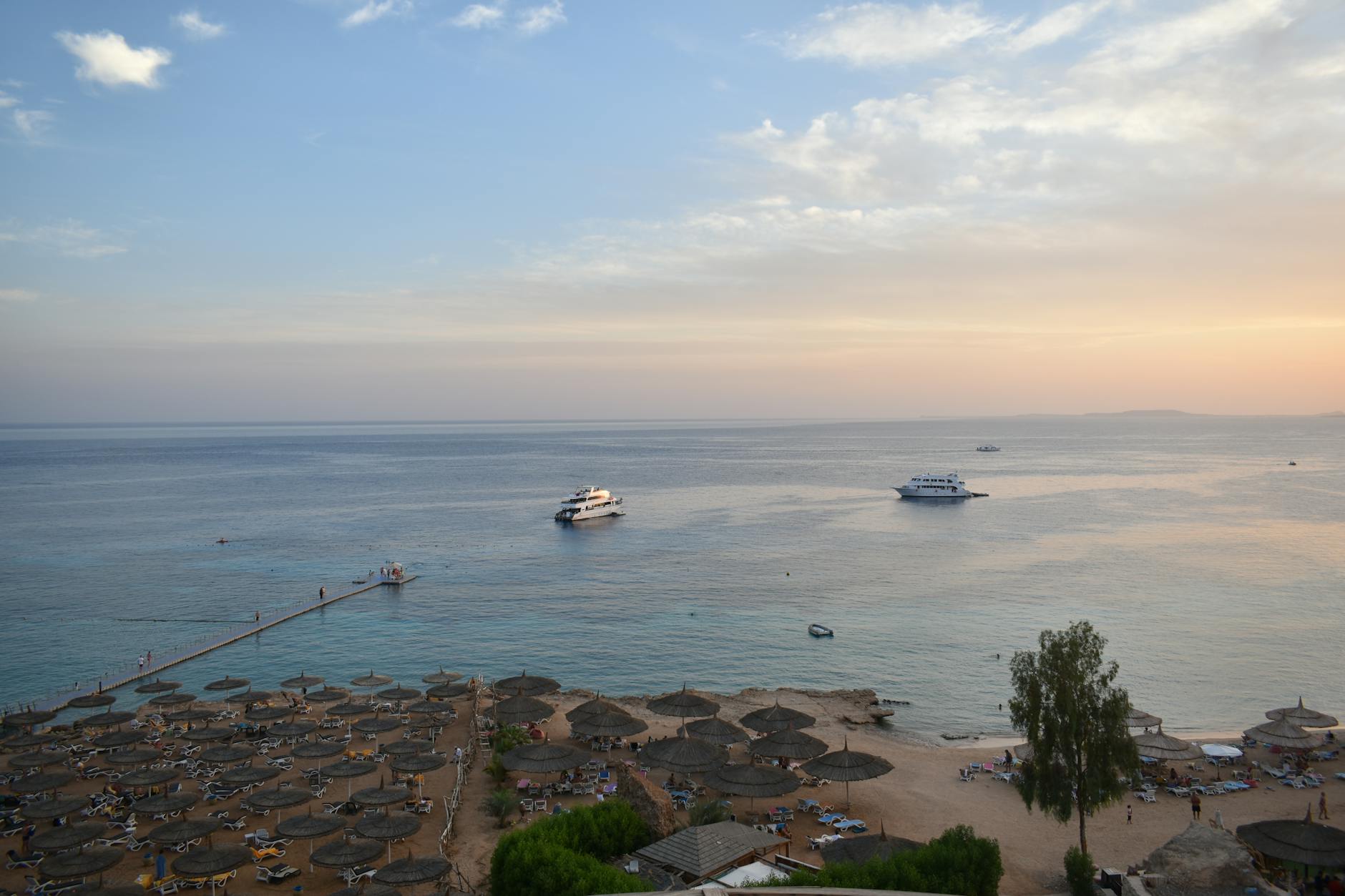 Aerial view of Sharm el-Sheikh beach resort with clear turquoise sea, Egypt