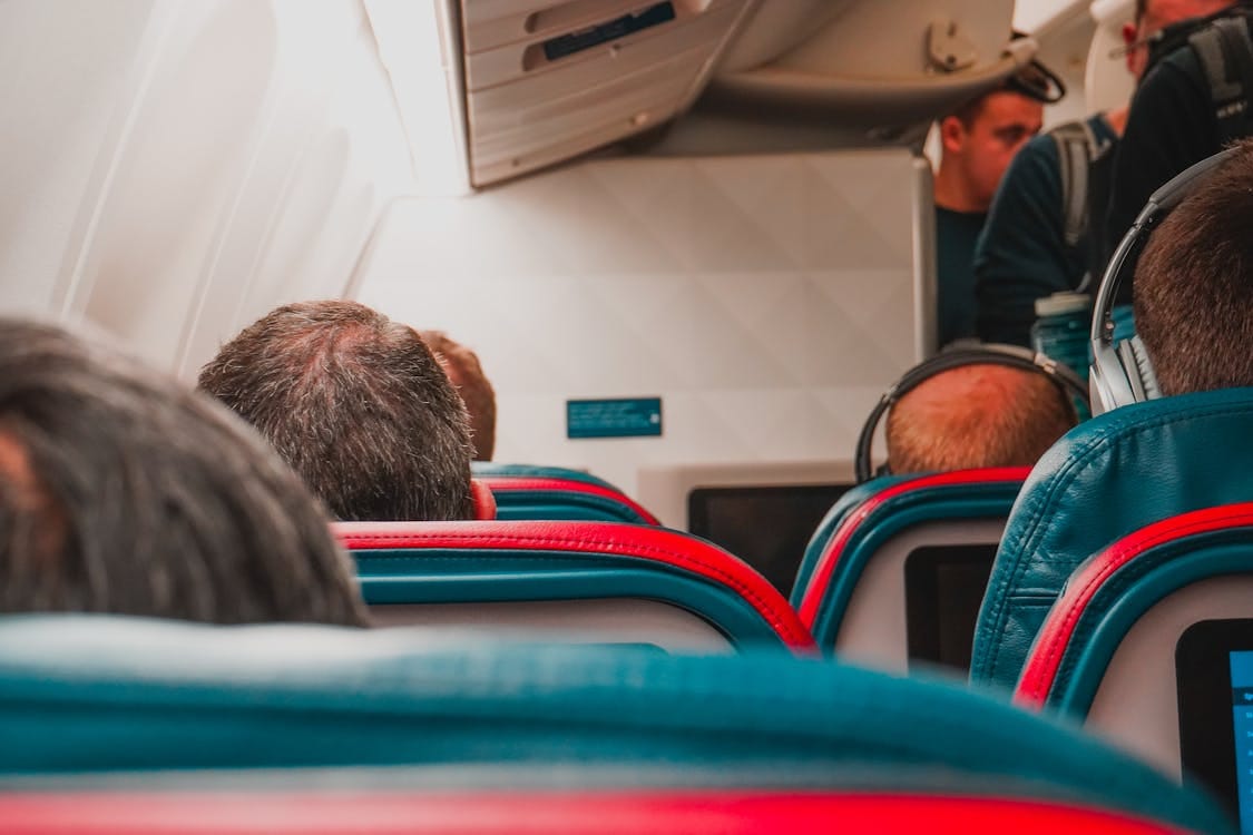 Aircraft cabin seats on a commercial passenger flight