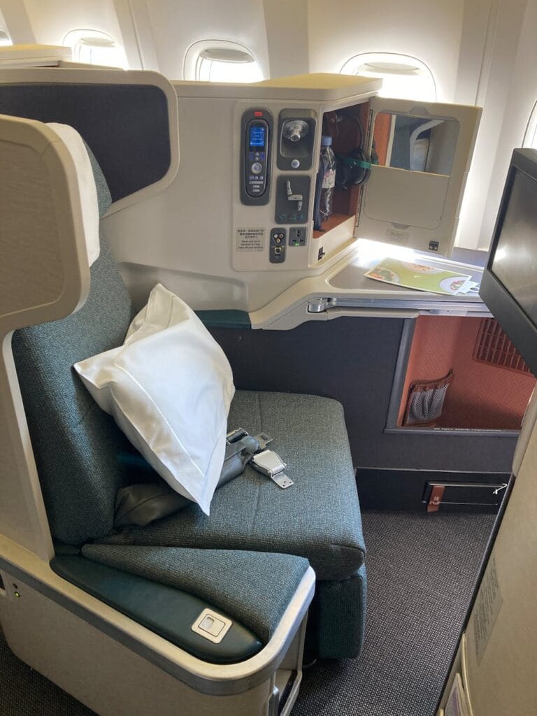 Business class seat on a long-haul aircraft