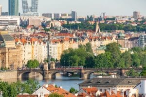 Aerial view of Charles Bridge and Prague city centre