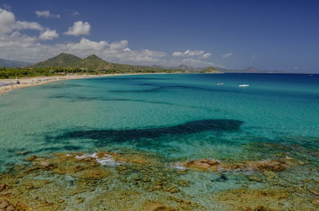 Turquoise waters and sandy beaches of Sardinia in August