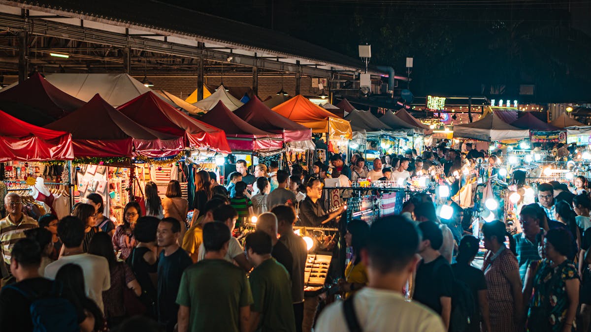 Bangkok night market street food stalls