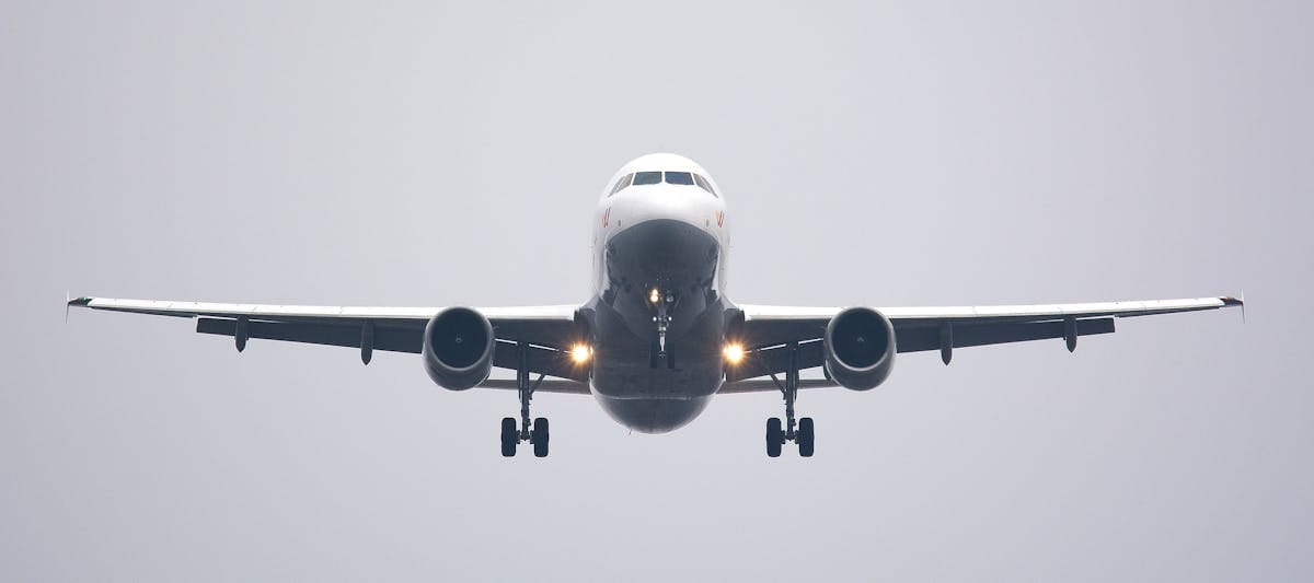 Commercial airplane in flight, Wizz Air flights from UK airports