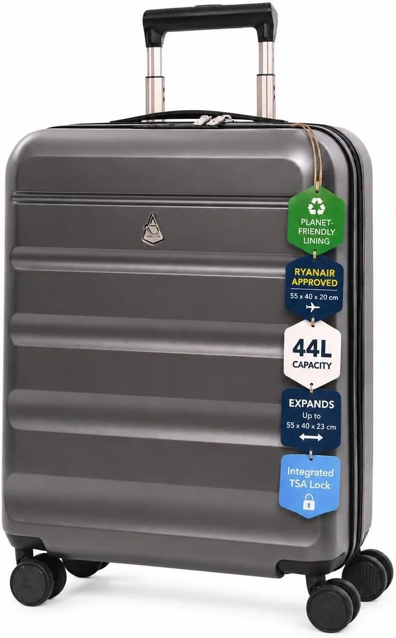 Aerolite Hardshell 4-wheel charcoal trolley for Wizz Air Priority 55x40x23cm allowance