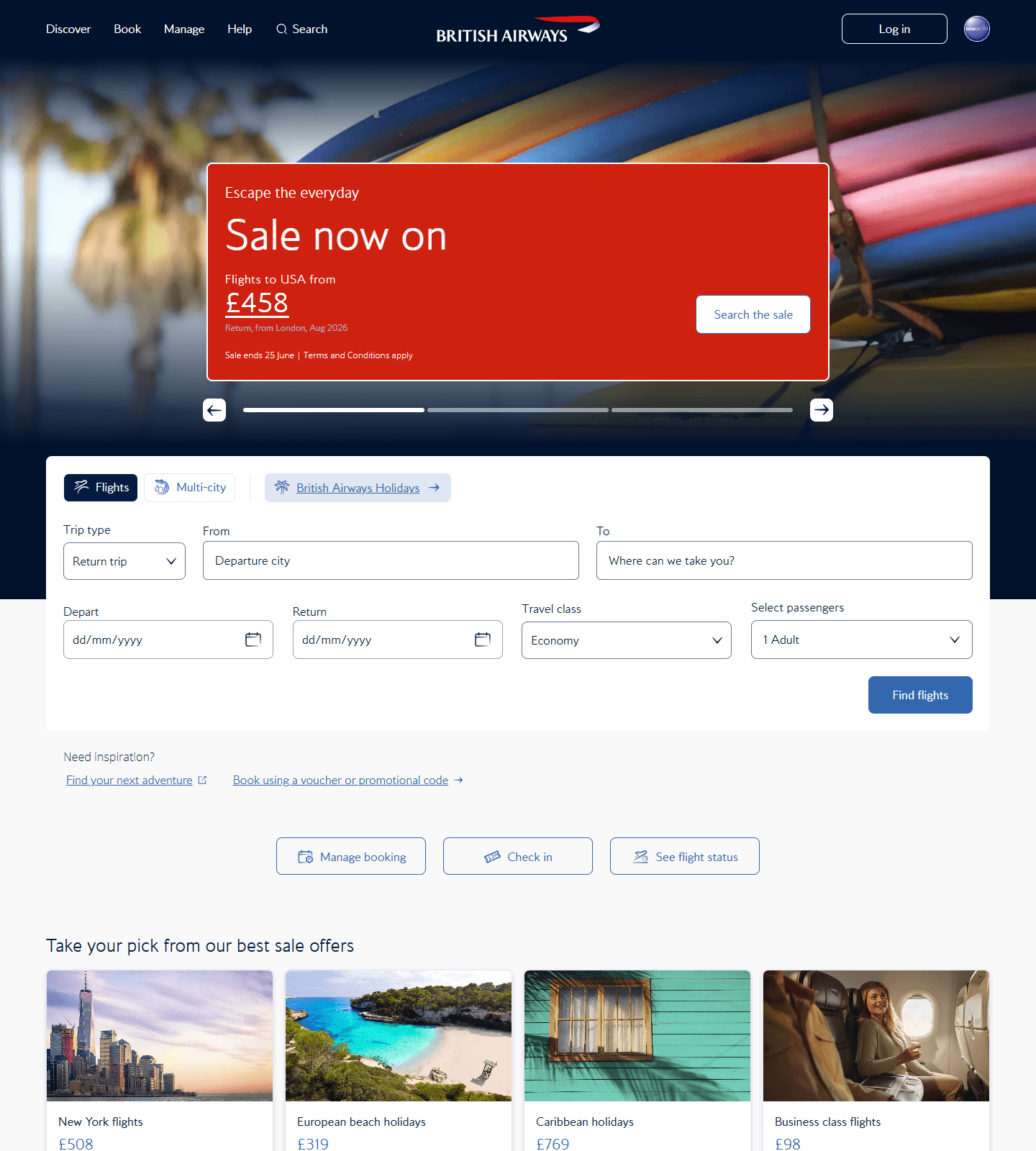 British Airways sale page checked on 19 June