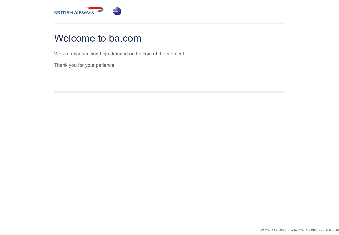British Airways Original Sale page checked on 7 June