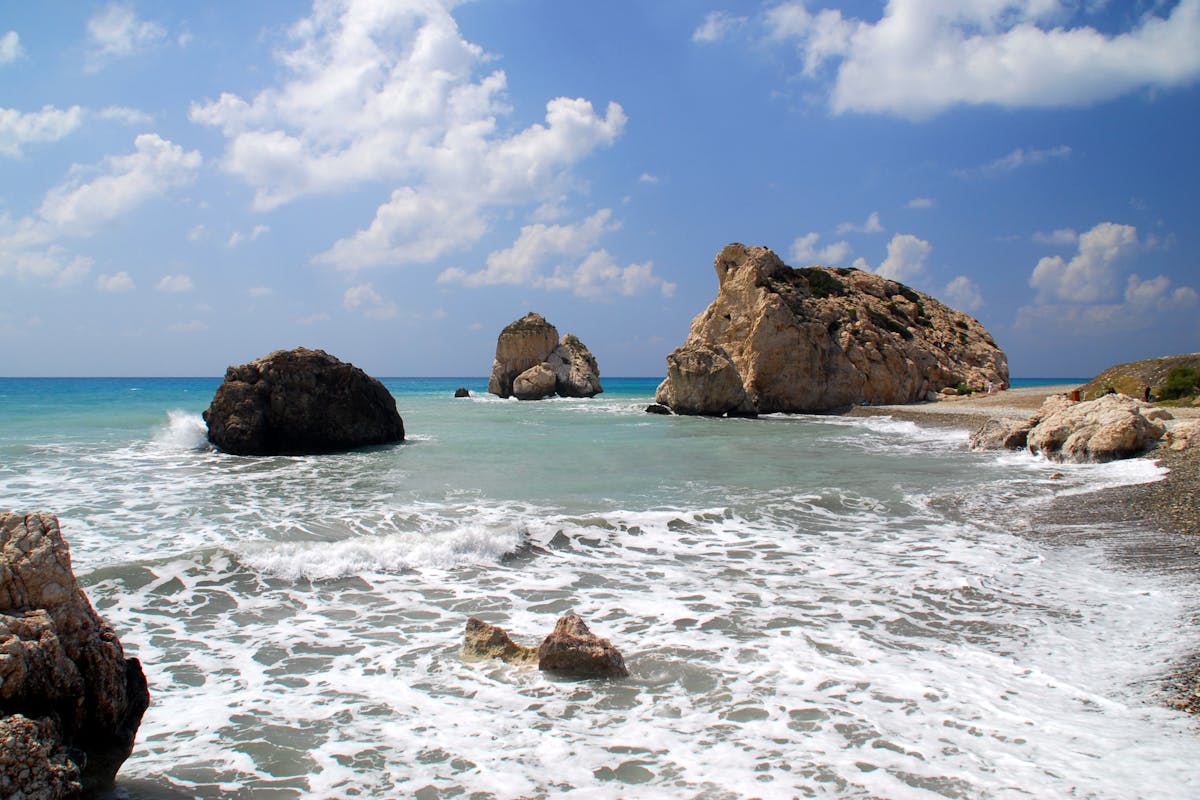 Petra tou Romiou, Aphrodite's Rock, rising from the sea on the Cyprus coast