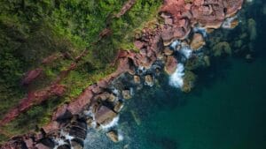Aerial view of the Devon coast near the sea
