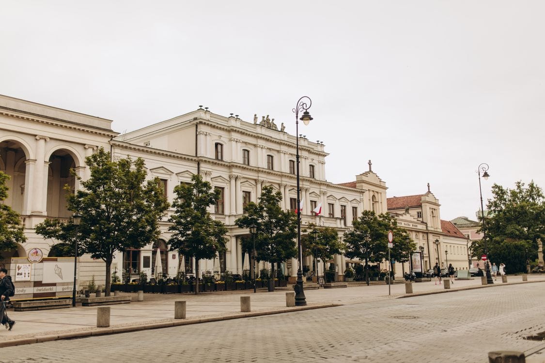 Cobblestone street in a vibrant European city