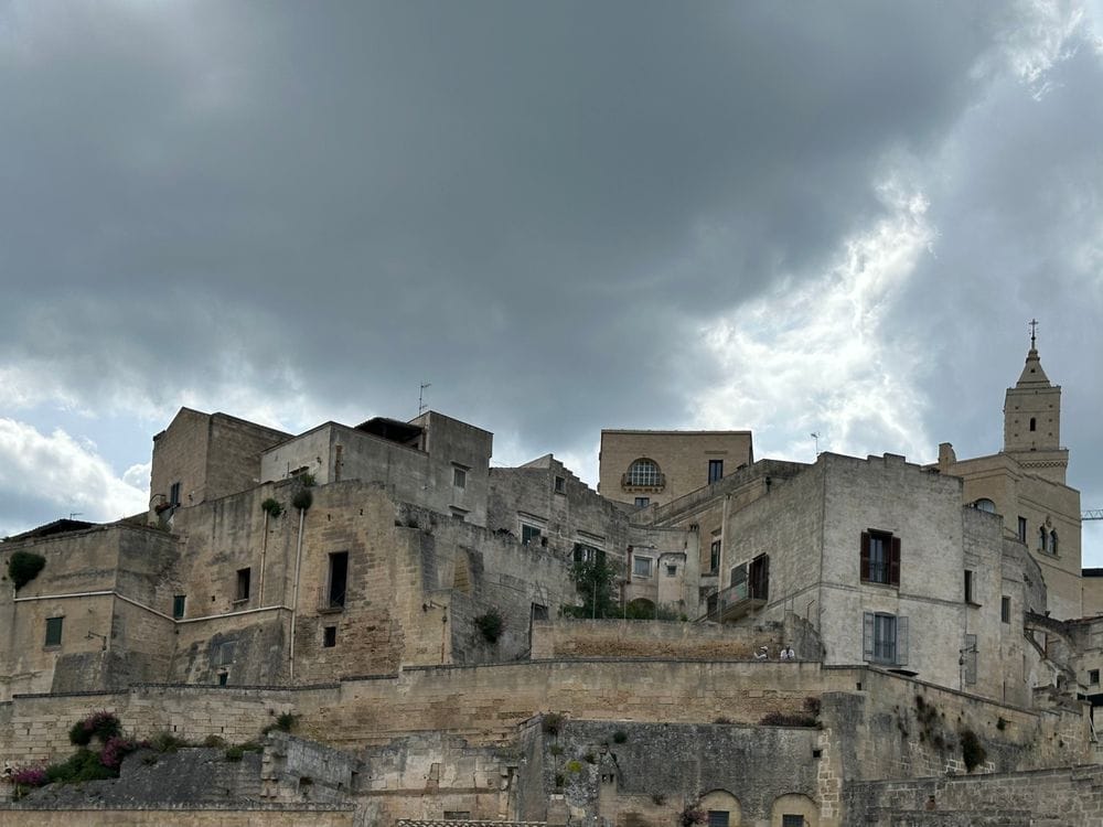 Ancient Sassi cave dwellings of Matera, Italy, carved into the hillside