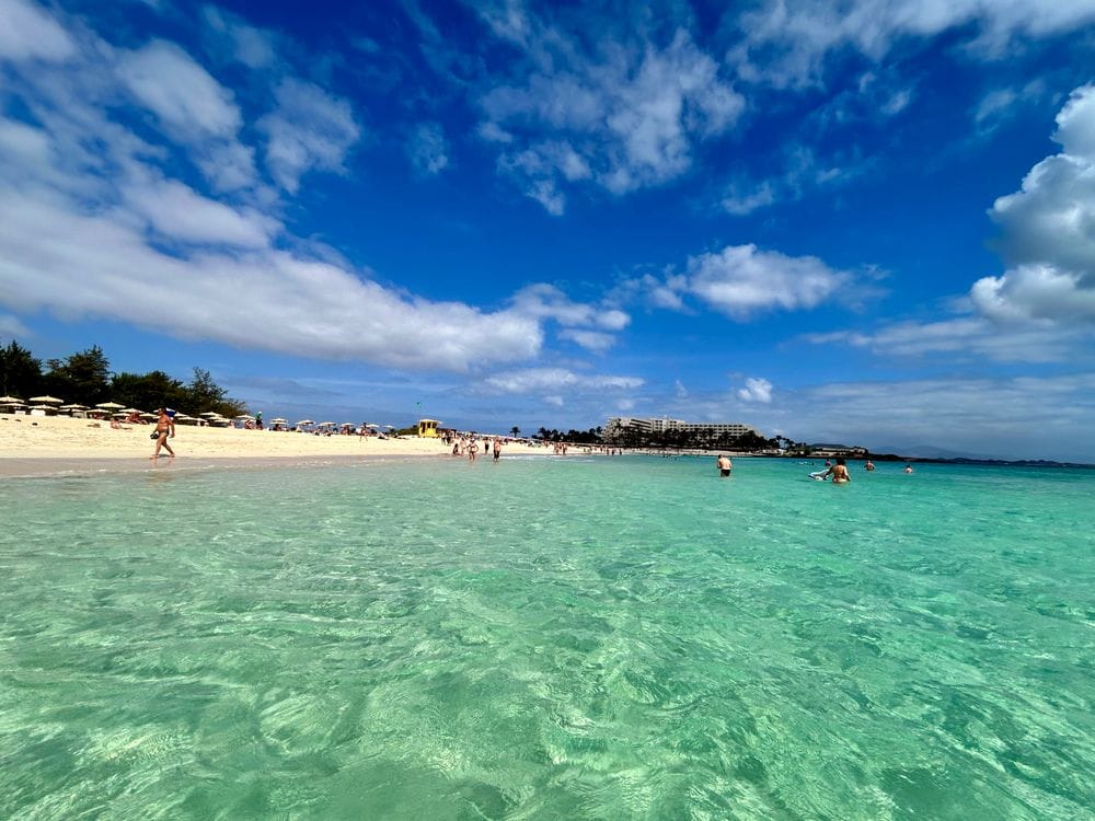 Beach at Corralejo Fuerteventura with clear blue water