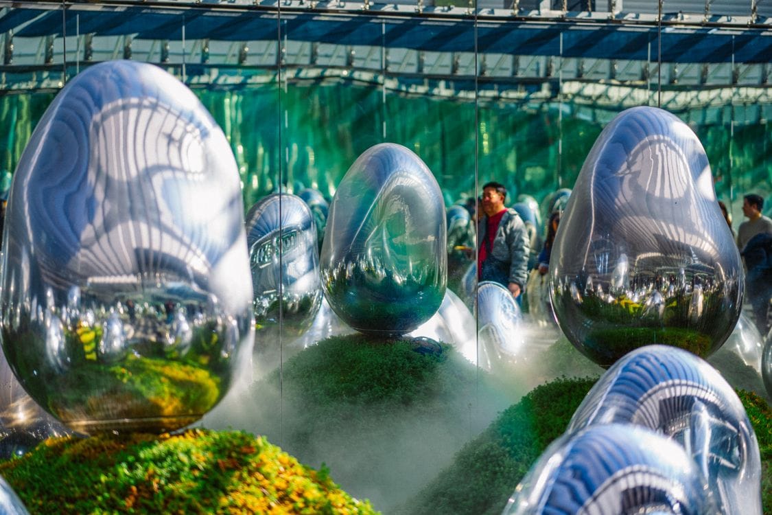 Mirrored art installation at a digital art museum in Koto City, Tokyo