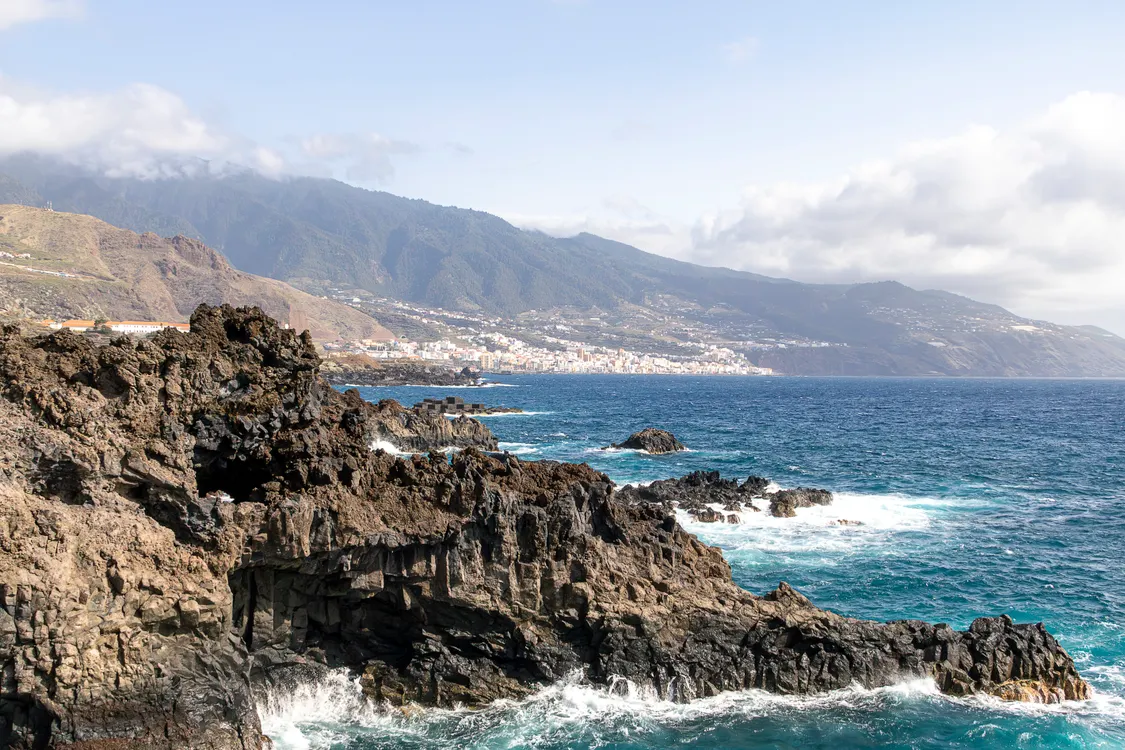 La Palma dramatic coastal view with mountains meeting the Atlantic Ocean