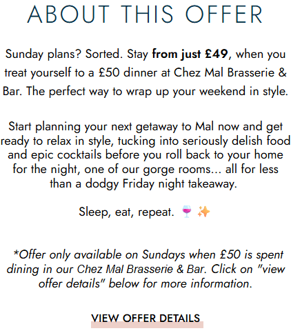 Malmaison Sunday Kind of Love offer summary checked on 12 June 2026