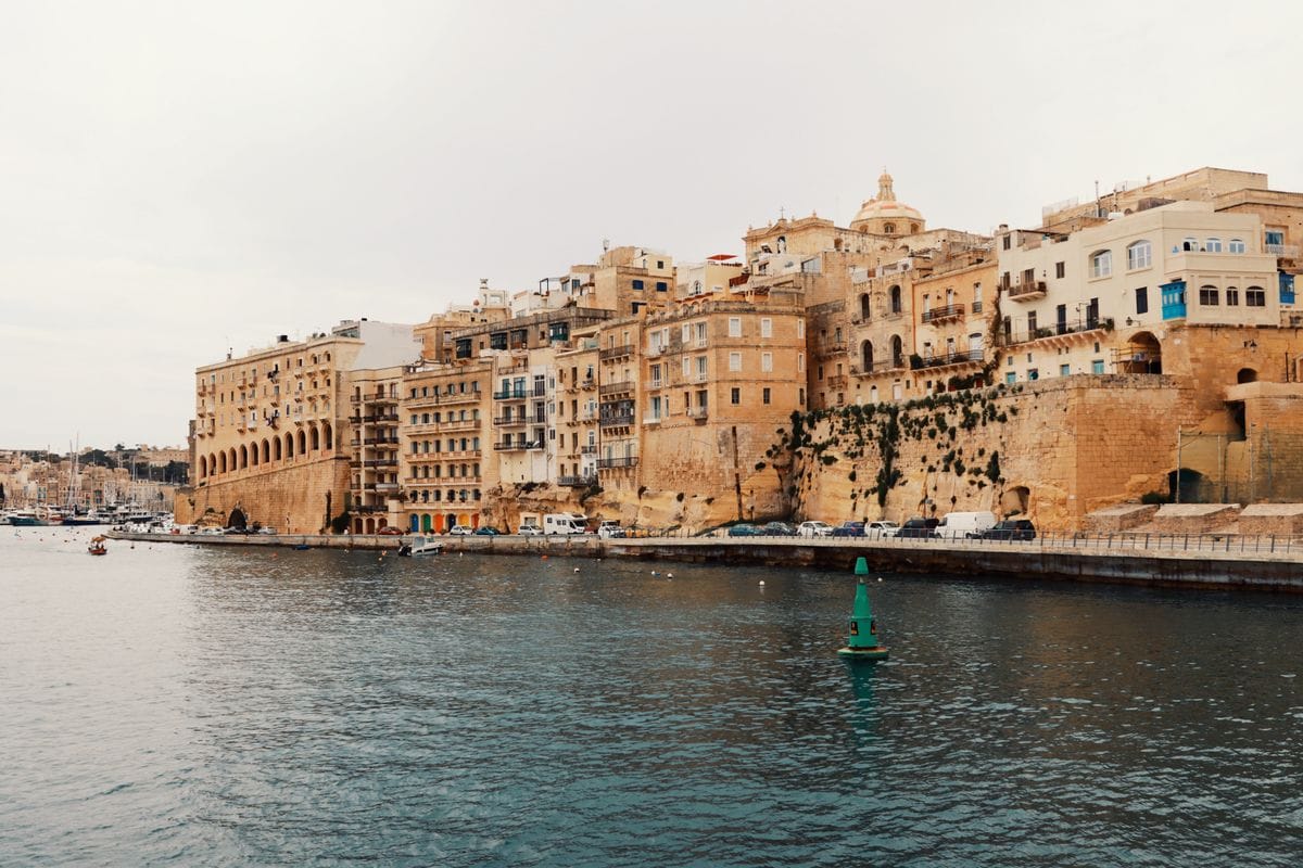 Valletta waterfront and historic limestone fortifications, Malta's capital