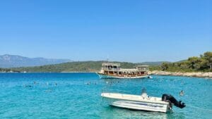 Clear blue water and boats on the Marmaris coast in Turkey