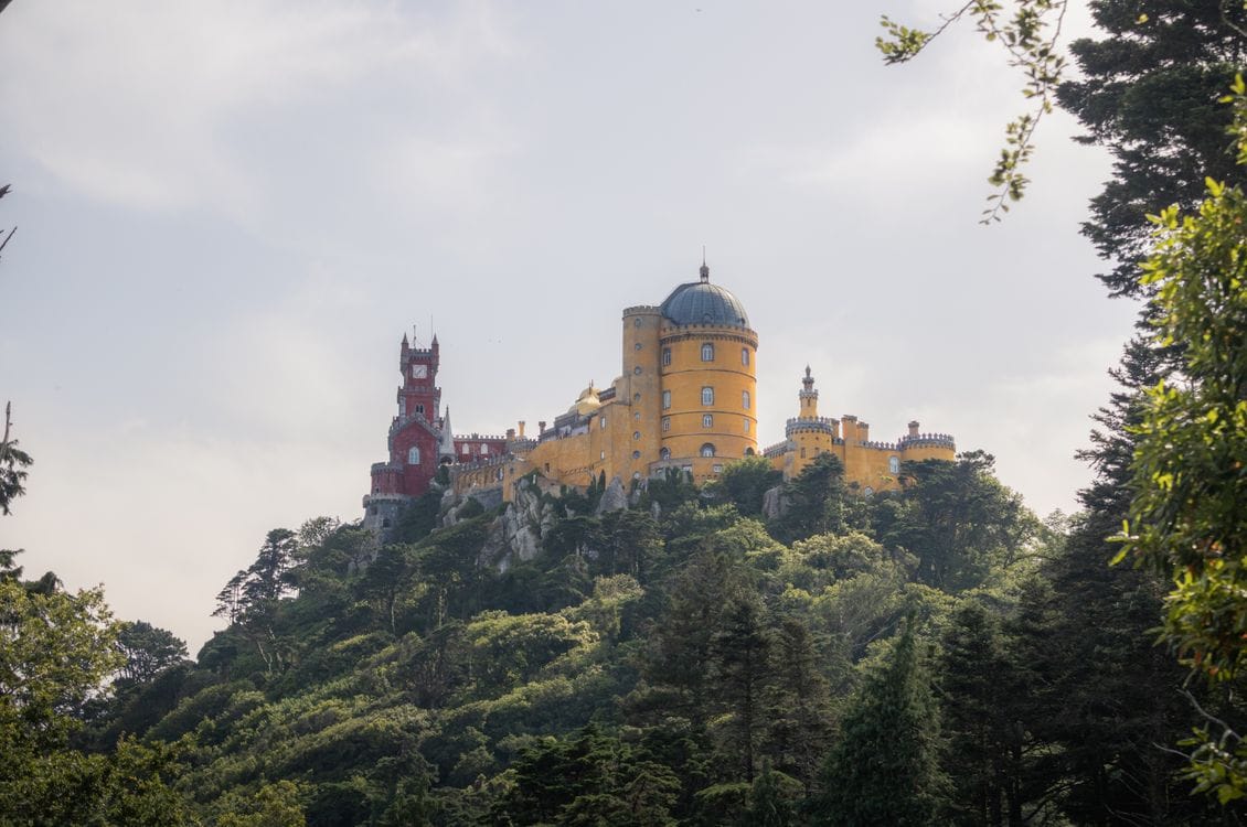 Pena Palace in Sintra, Portugal, surrounded by lush green forest