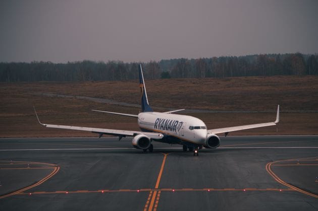 Ryanair Boeing 737 taxiing on the tarmac at Vilnius Airport