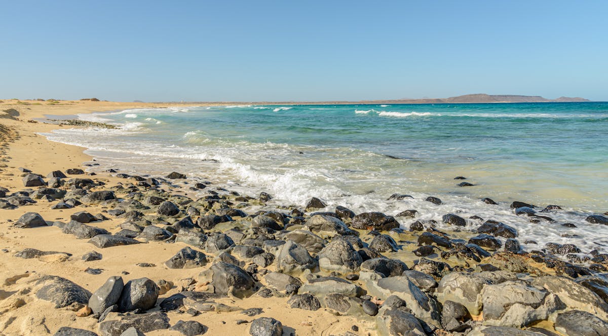 Sandy beach and palm trees at Santa Maria, Sal, Cape Verde