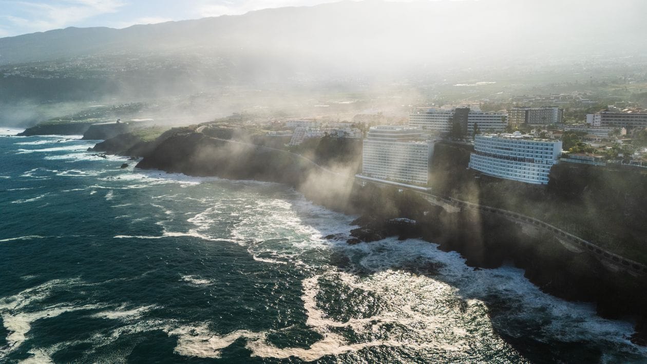 Aerial view of the Puerto de la Cruz coastline, north Tenerife, Canary Islands