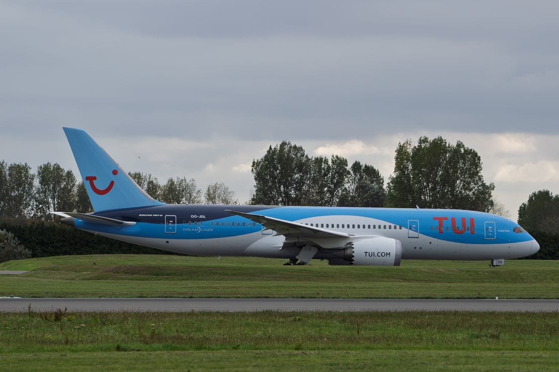 TUI aircraft at sunset