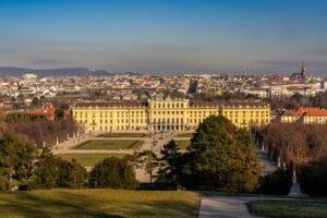 Aerial view of Schönbrunn Palace with formal gardens — Vienna budget travel guide for UK visitors