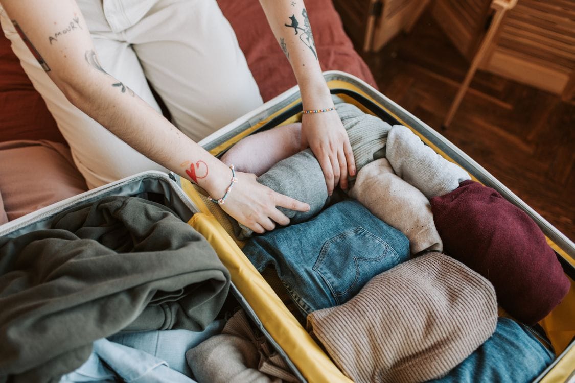 Person packing light for a budget airline flight
