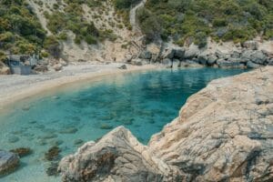 Rocky Zante beach with clear turquoise sea