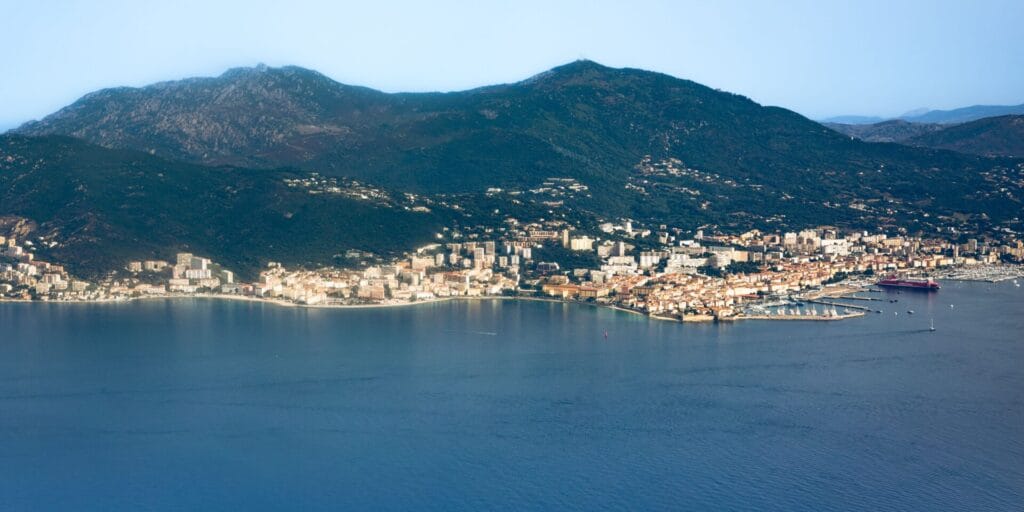 Aerial view of Ajaccio's bay, the base for exploring Corsica on a budget