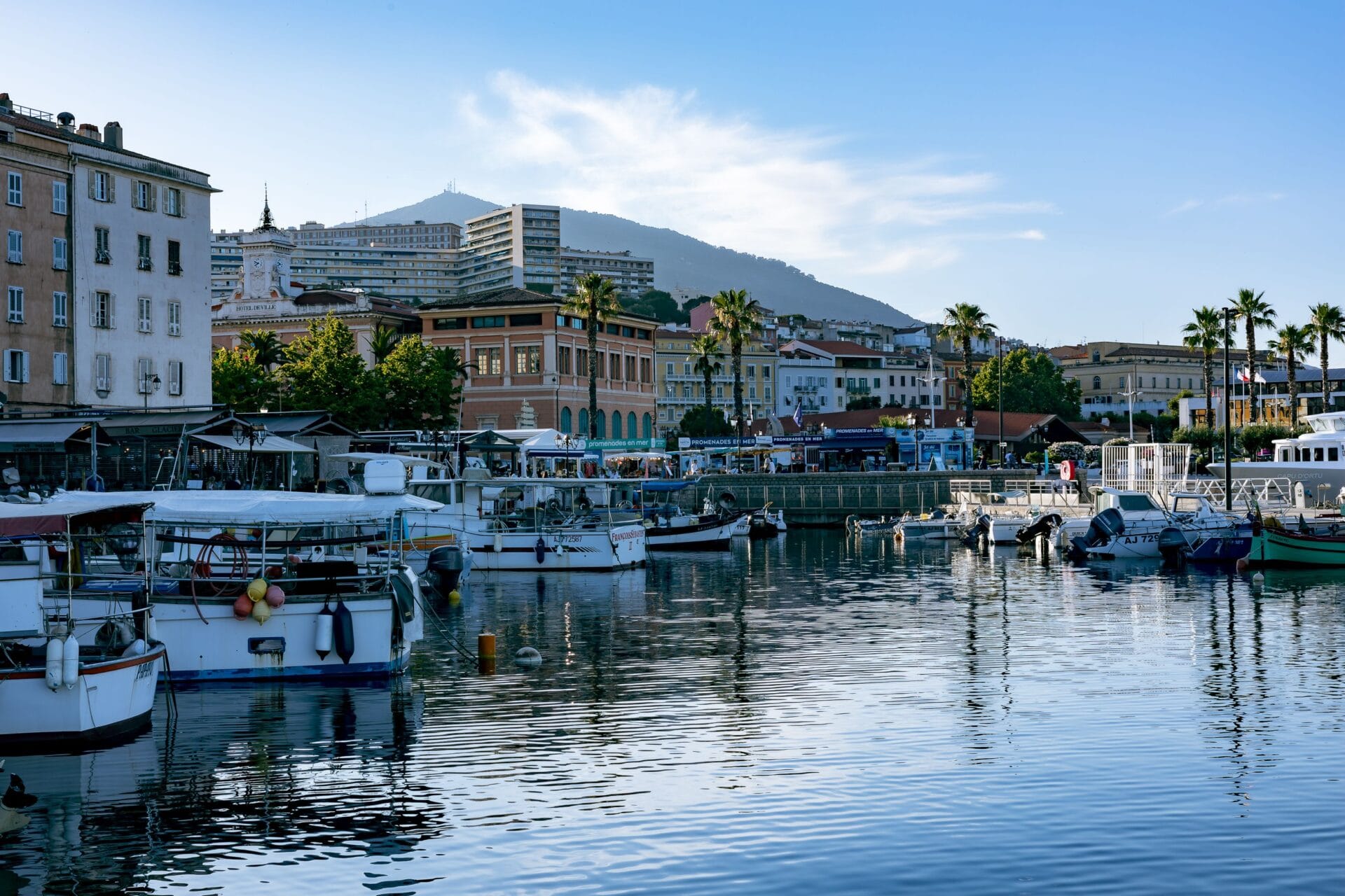 Boats moored in Ajaccio's harbour, a short bus ride from Napoleon Bonaparte Airport