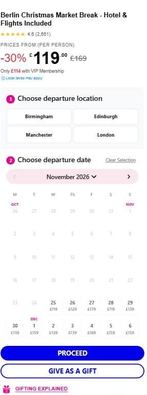 Berlin Christmas Markets deal on Wowcher, priced from £119