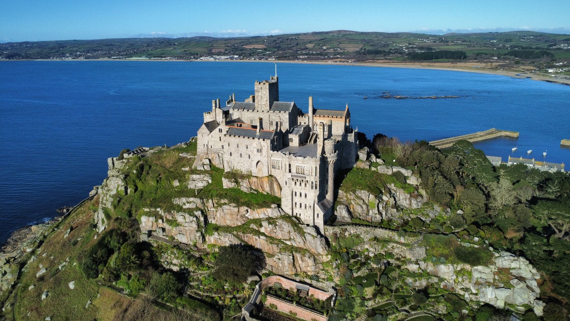 St Michael's Mount castle and causeway near Marazion, Cornwall