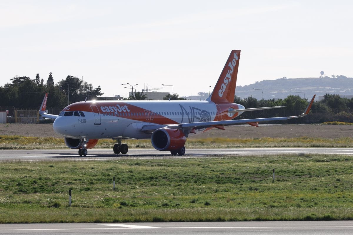 easyJet Airbus A320neo taxiing on the runway ahead of departure