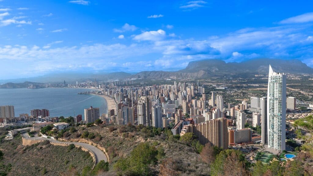 Benidorm skyline and beach on the Costa Blanca, Spain