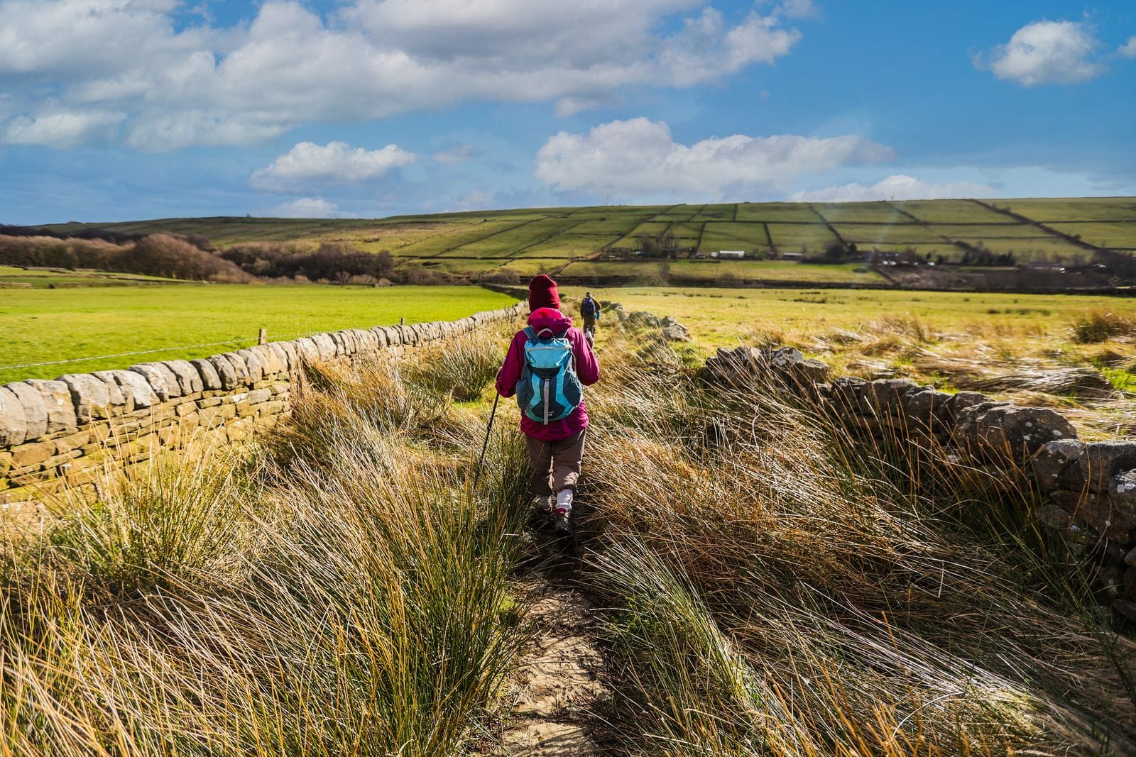Hebden Bridge holiday guide: walkers on a Pennine footpath above Hebden Bridge, West Yorkshire