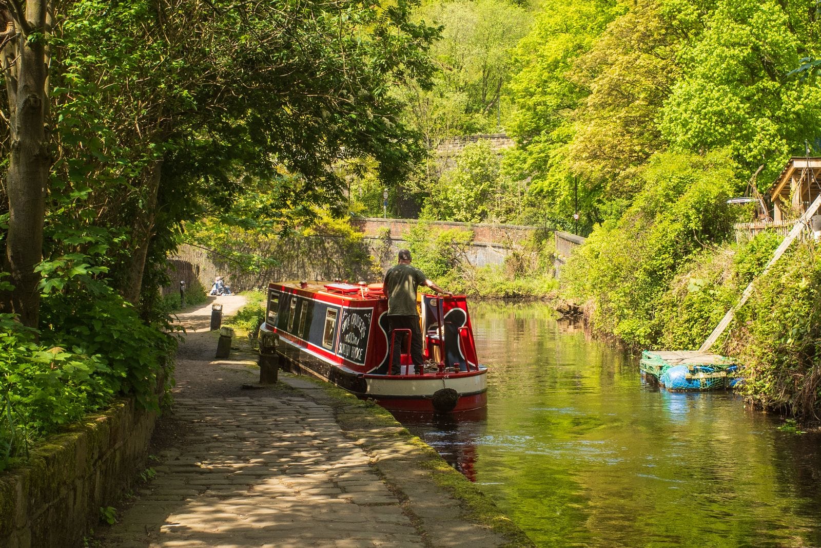 Hebden Bridge holiday guide: a narrowboat on the Rochdale Canal in the Calder Valley near Hebden Bridge
