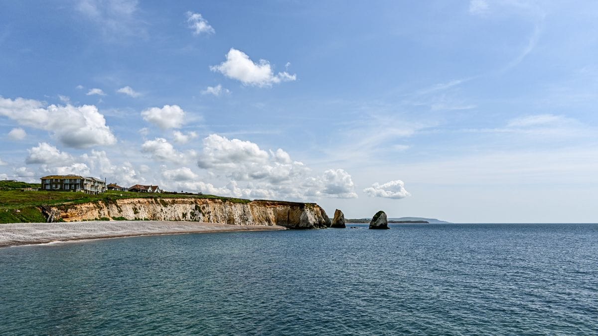 Isle of Wight holiday coastal view of the sea stacks near Freshwater Bay and the Tennyson Trail