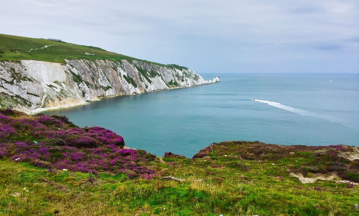 Isle of Wight holiday view of the chalk cliffs near the Needles at Alum Bay